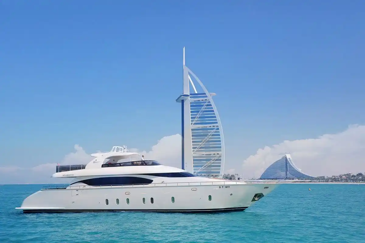 Jumeirah coastline from the water — Dubai Marina yacht cruise